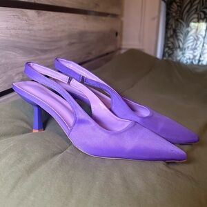Purple Slingback Kitten Heels with Pointed Toe